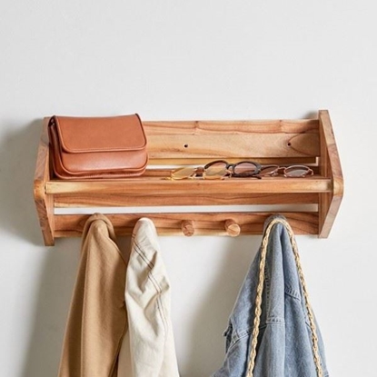 Picture of Wooden Multi-Hook Wall Shelf