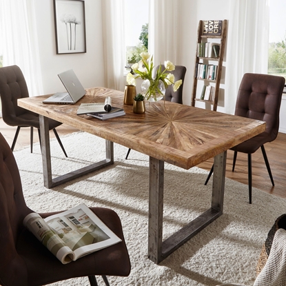 Picture of Solid Wood And Iron Dining Table With Many Strips On The Top