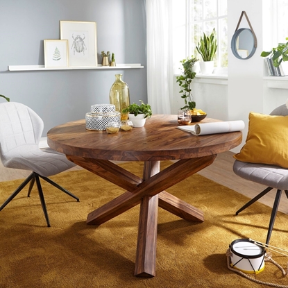 Picture of Solid Wood Sheesham Round Dining Table With Shuffled Legs