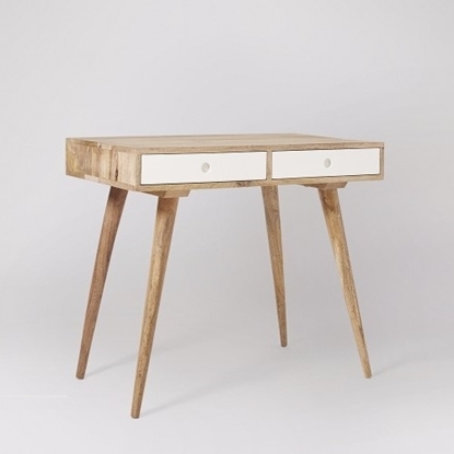 Picture of Solid Wood Otto Desk In Natural Finish With 2 White Drawers