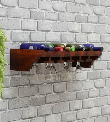 Picture of Wooden Wine Rack With Glass Holder