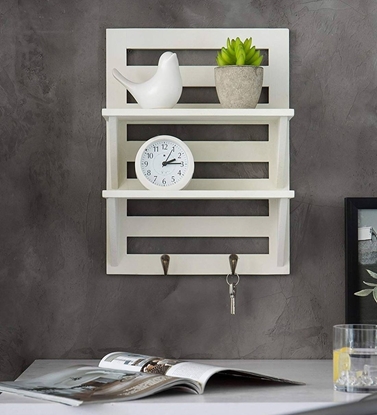 Picture of Mango Wood Floating Wall shelf in White Colour