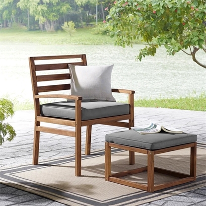 Picture of Acacia Wood Outdoor Patio Chair & Pull Out Ottoman - Brown