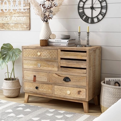 Picture of Furniture of America Druze Rustic Wood 9-Drawer Chest in Natural Tone