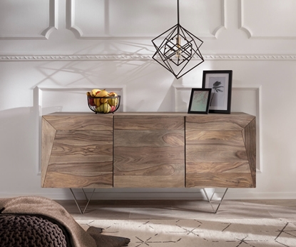 Picture of Design sideboard Wyatt 150 cm Sheesham natural 3D look, stainless steel top