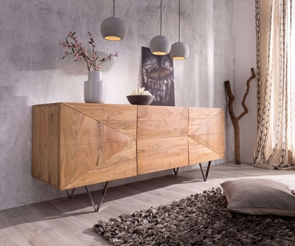 Picture of Design sideboard Wyatt 175 cm 3D optics in the middle acacia natural stainless steel