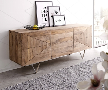 Picture of Design sideboard Wyatt 175 cm Sheesham natural 3D look V-foot stainless steel