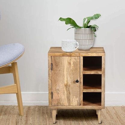 Picture of The Urban Port Transitional Mango Wood Side Table with Open Cubbies and Door Storage, Natural Brown