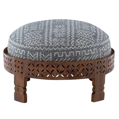 Picture of Powell Sylar Wood Upholstered Ottoman in Brown