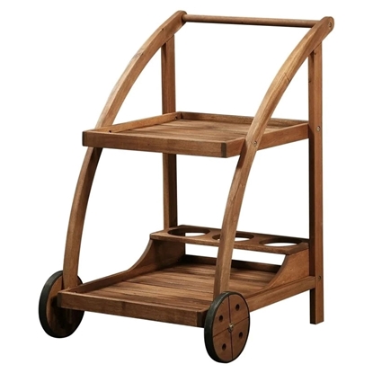 Picture of Contemporary Wood Trolley with Caster Wheels in Brown