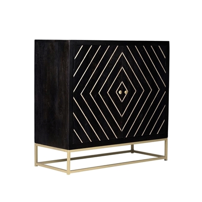 Picture of Art Deco 2-Door Sideboard in Mango Wood and Anthracite and Golden Metal - PRISMIN