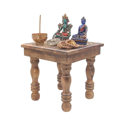 Picture of DharmaObjects Solid Mango Wood Hand Carved Prayer Puja Shrine Altar Meditation Table (Tree of Life)