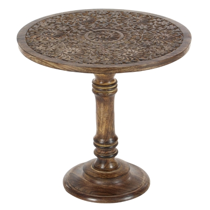 Picture of Zimlay Traditional Carved Mandala Design Mango Wood Round Table