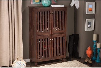 Picture of Modern and Contemporary 4-Door Oak Brown Wooden Entryway Shoes Storage Tall Cabinet