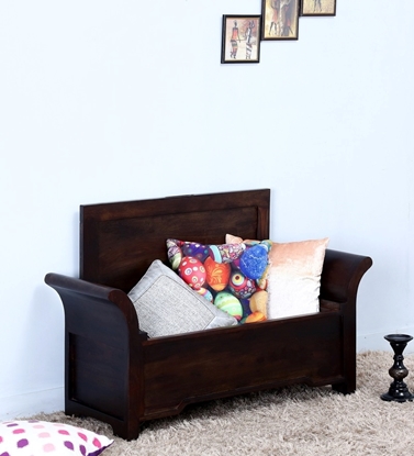 Picture of Solid Wood Bench With Storage in Warm Chestnut Finish