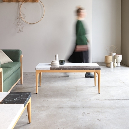 Picture of Solid Acacia Wood and marble coffee table 111x48 cm