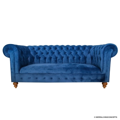 Picture of Solid Wood Living Room Blue Velvet Sofa