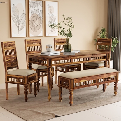 Picture of Rinika Six Seater Dining Set with Bench In Provincial Teak Finish