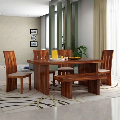 Picture of Cayman Rosewood 6 Seater Dining Table With Set Of 4 Chairs And 1 Bench In Honey Oak Finish