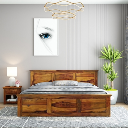 Picture of Stainfleld Solid Wood Queen Size Bed In Honey Oak Finish