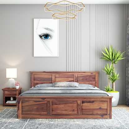 Picture of Stainfleld Solid Wood Queen Size Bed In Teak Finish