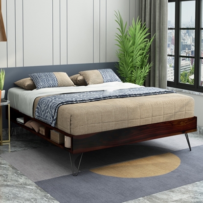 Picture of Aurelio Solid Wood King Size Box Storage Bed In Walnut Finish