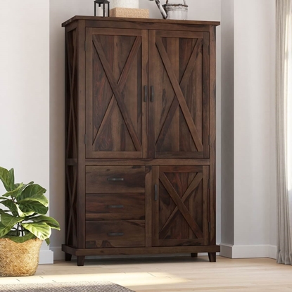 Picture of Claire Solid Sheesham Wood 3 Door Wardrobe In Provincial Teak Finish