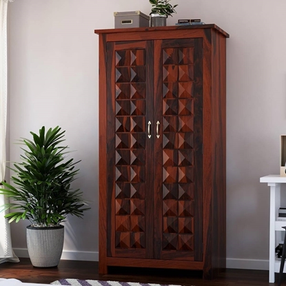 Picture of Asher Solid Sheesham Wood 2 Door Diamond Wardrobe In Provincial Teak Finish