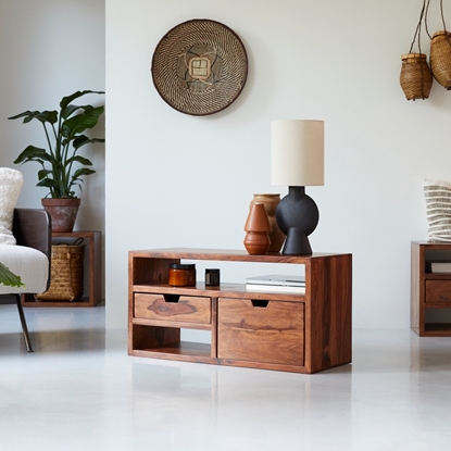 Picture of Trio Solid Sheesham Wood TV Unit In Honey Oak Finish