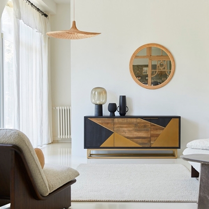 Picture of Poulain Solid Mango Wood Sideboard with 3 Door In Walnut Finish