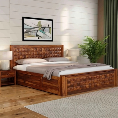 Picture of Keaton Solid Wood King Size Drawer And Box Storage Bed In Brown Finish