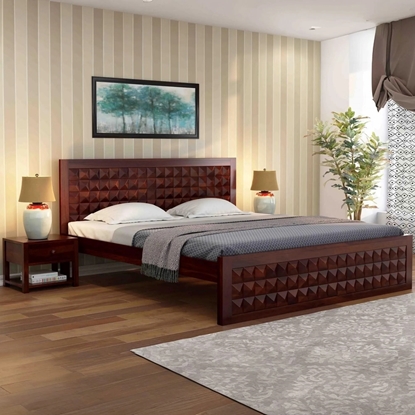 Picture of Venturi Solid Wood Queen Size Non Storage Bed In Walnut Finish